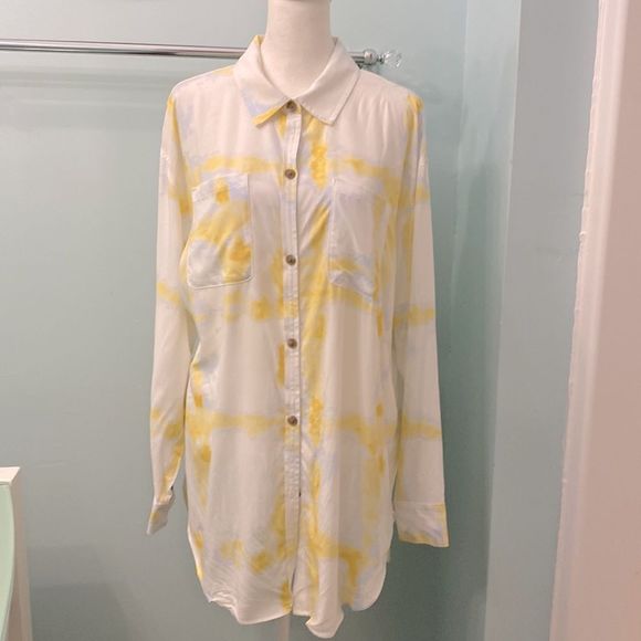 Calia by Carrie Underwood Watercolor Yellow Swim Coverup Utility Shirt NEW - Picture 7 of 16